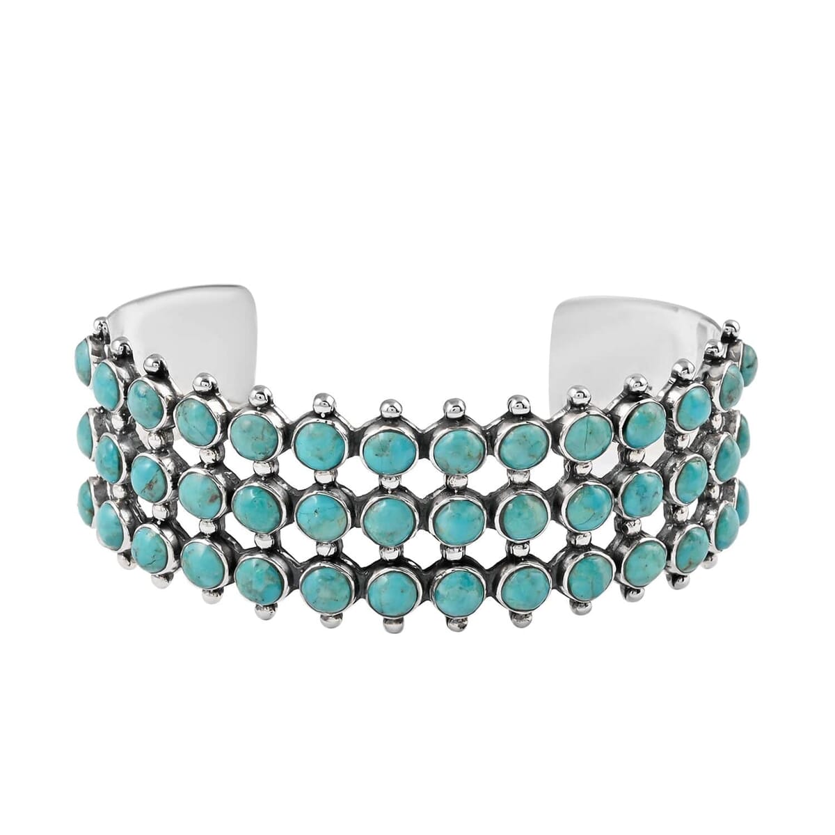 SANTA FE Style Turquoise Cuff Bracelet in Sterling Silver (7.00 In) (30.15 g) 7.50 ctw image number 0