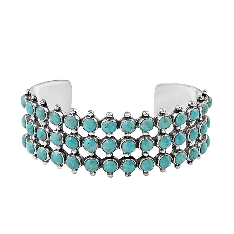 Santa Fe Style Turquoise Cuff Bracelet in Sterling Silver (7.00 In) 7.50 ctw