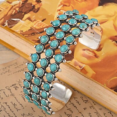 Santa Fe Style Turquoise Cuff Bracelet in Sterling Silver (7.00 In) 7.50 ctw