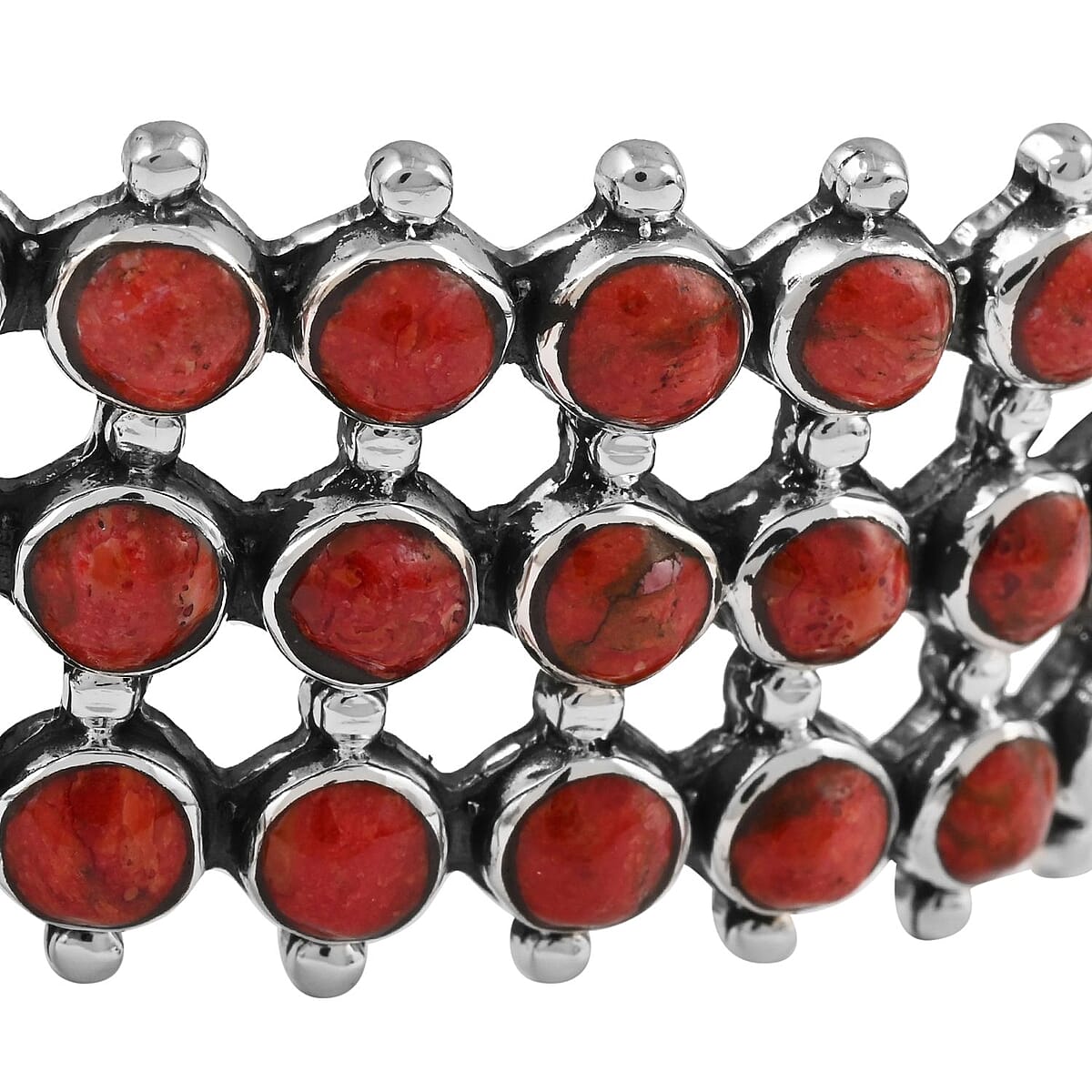 Santa Fe Style Coral Cuff Bracelet in Sterling Silver (7.00 In) 7.50 ctw image number 3