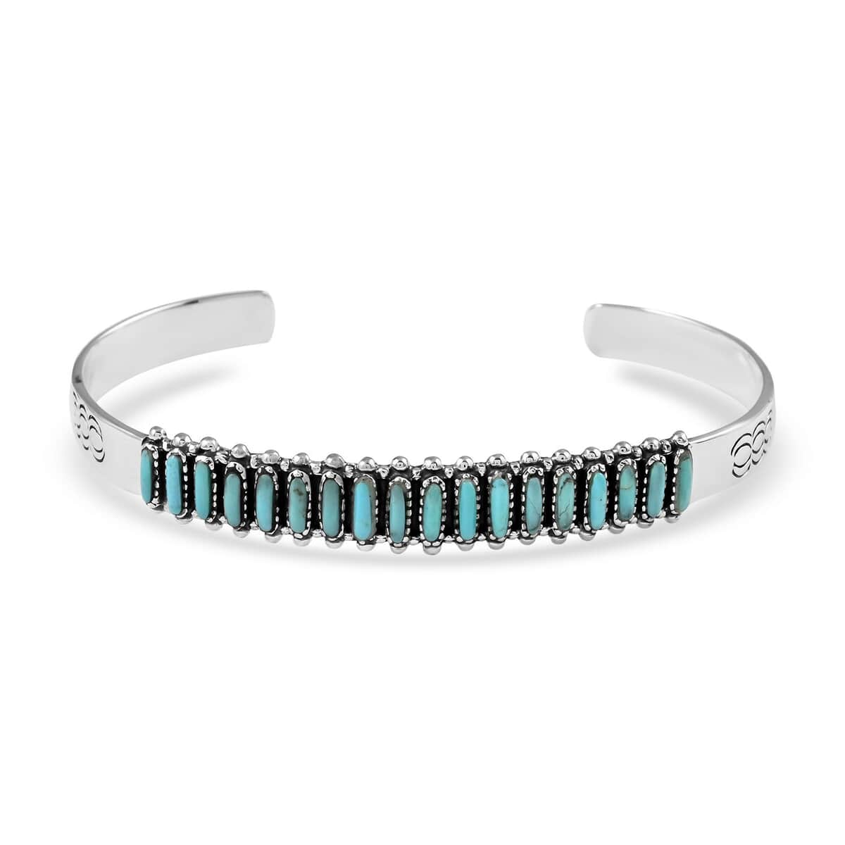 SANTA FE Style Turquoise Cuff Bracelet in Sterling Silver (7.00 In) 8.65 Grams 7.50 ctw image number 0