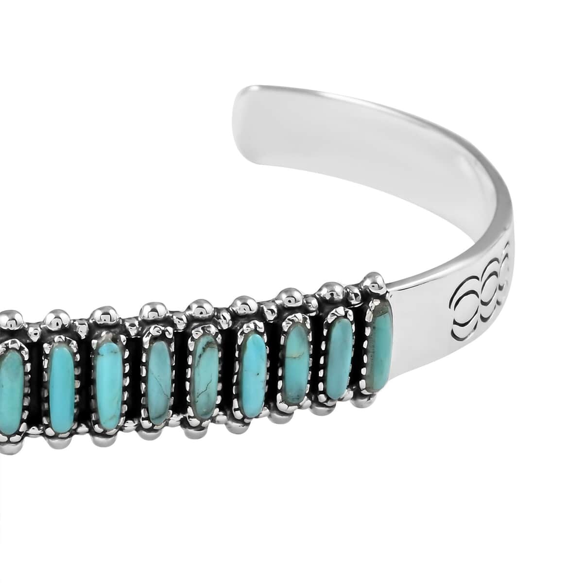 SANTA FE Style Turquoise Cuff Bracelet in Sterling Silver (7.00 In) 8.65 Grams 7.50 ctw image number 2