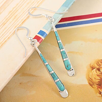 Santa Fe Style Kingman Turquoise Earrings in Sterling Silver 7.50 ctw