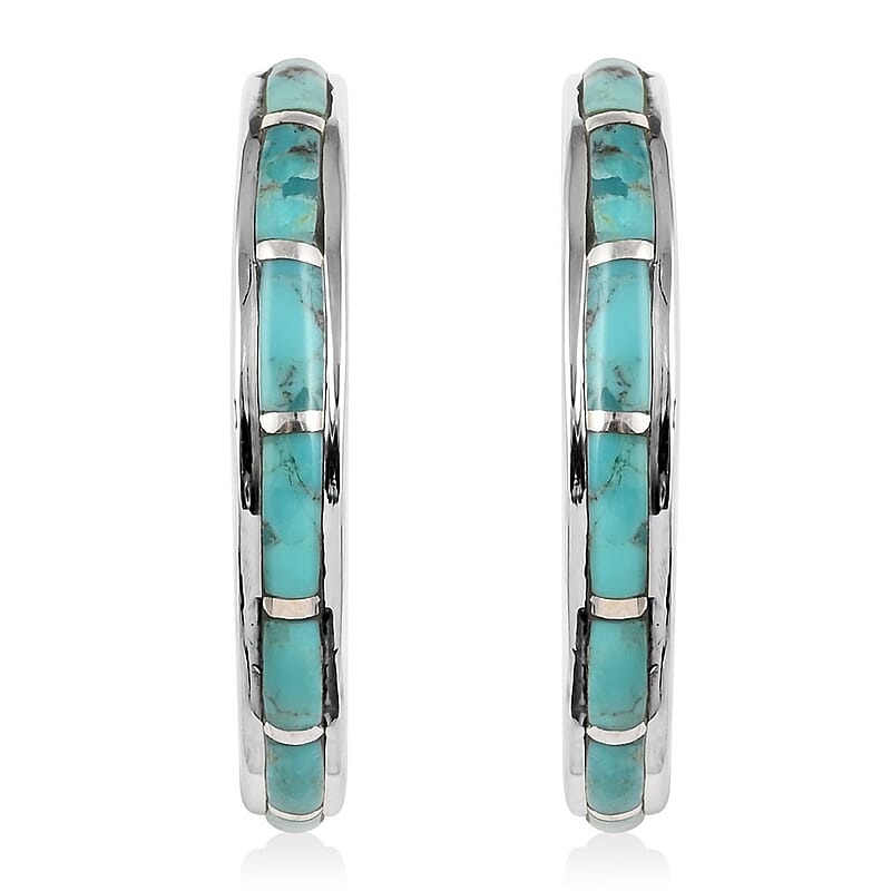 Santa Fe Style Kingman Turquoise Earrings in Sterling Silver 7.50 ctw