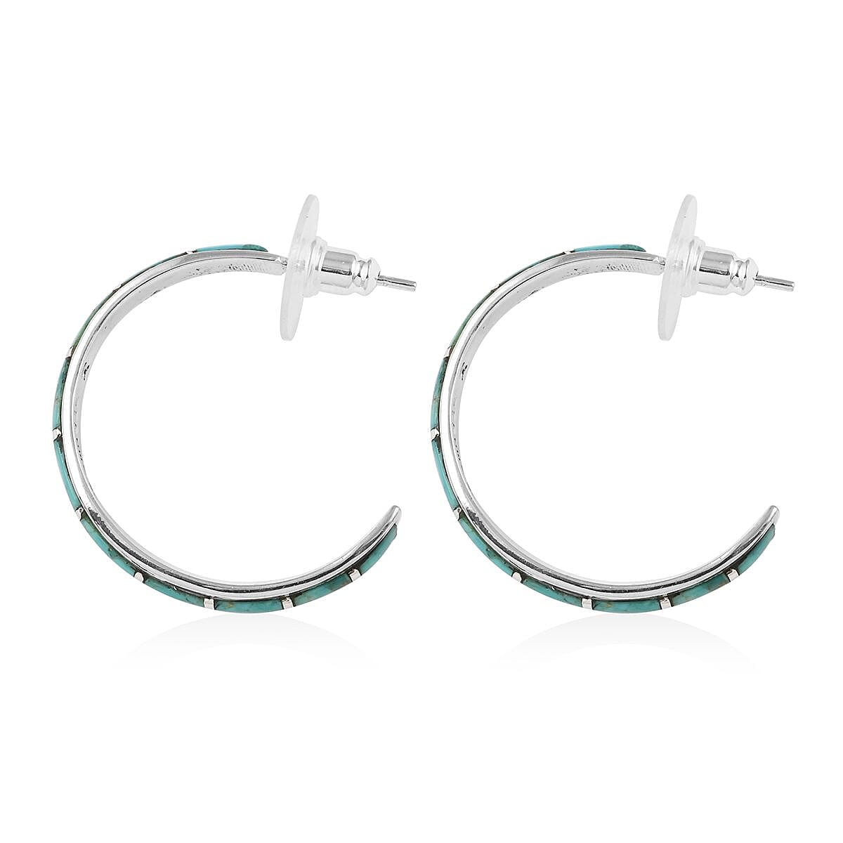 Santa Fe Style Kingman Turquoise Earrings in Sterling Silver 7.50 ctw