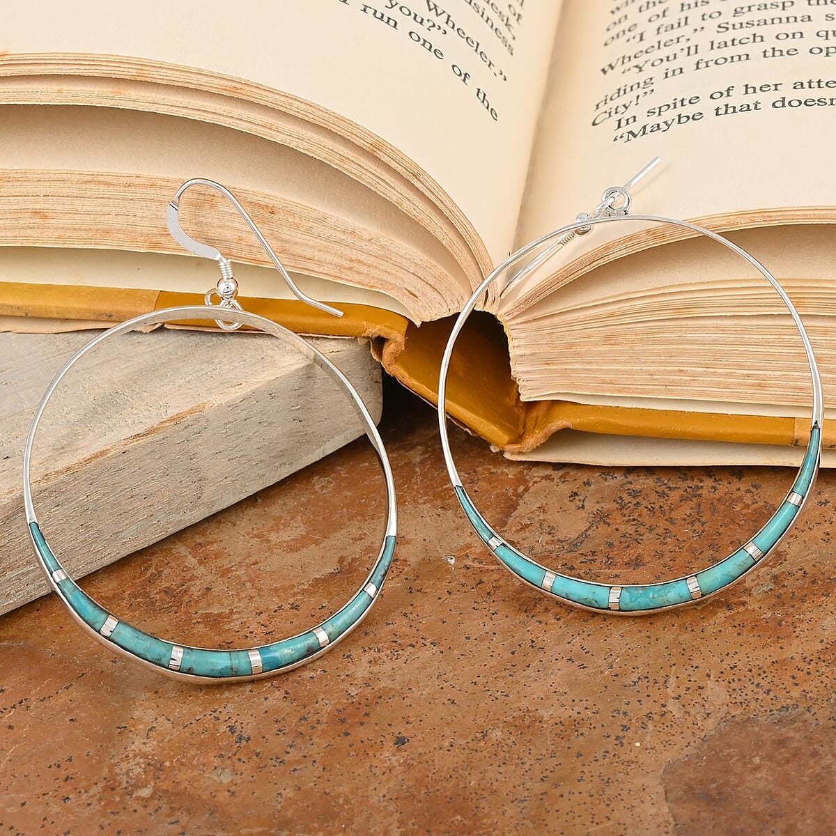 SANTA FE Style Kingman Turquoise Earring in Sterling Silver 7.50 ctw image number 1