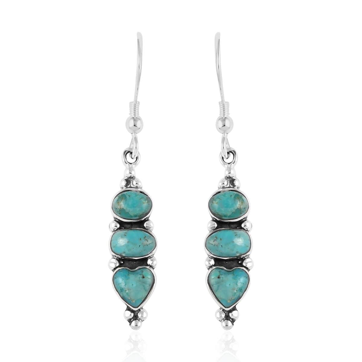 Santa Fe Style Kingman Turquoise Earrings in Sterling Silver 7.50 ctw image number 0