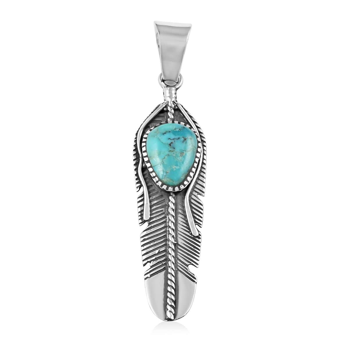 SANTA FE Style Blue Turquoise Pendant in Sterling Silver 2.75 ctw image number 0