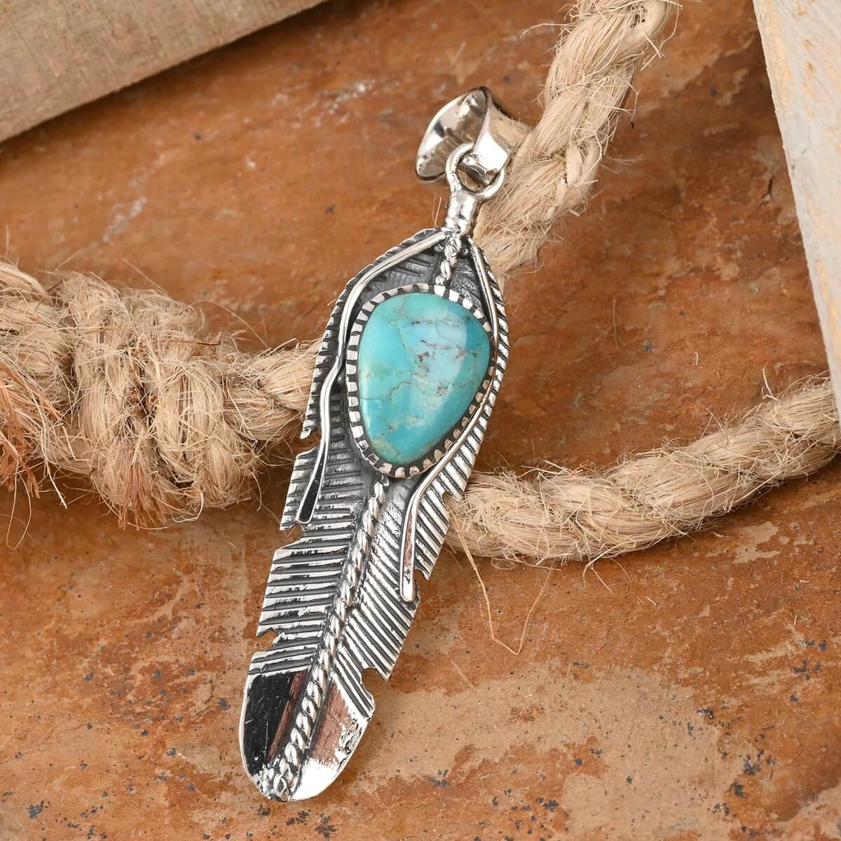 SANTA FE Style Blue Turquoise Pendant in Sterling Silver 2.75 ctw image number 1