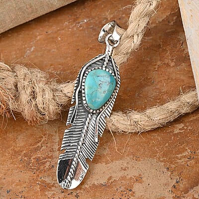 Santa Fe Style Mojave Blue Turquoise Pendant in Sterling Silver 2.75 ctw