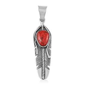 Santa Fe Style Enhanced Coral Feather Pendant in Sterling Silver 4.50 ctw