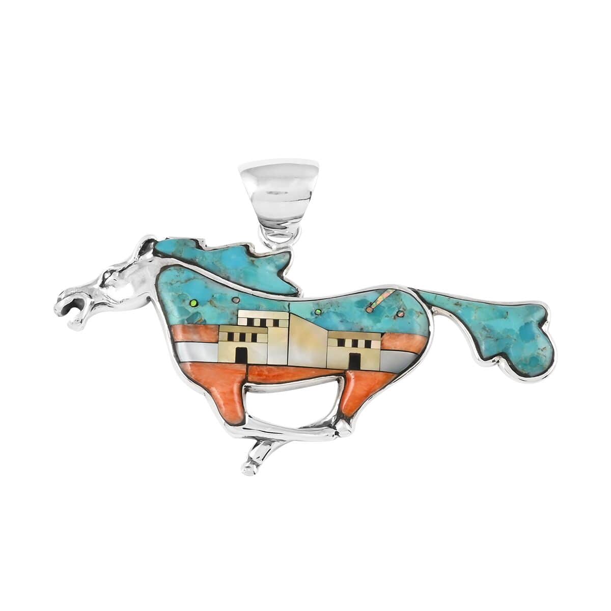 Santa Fe Style Multi Turquoise Horse with StructurePendant in Sterling Silver 1.00 ctw image number 0