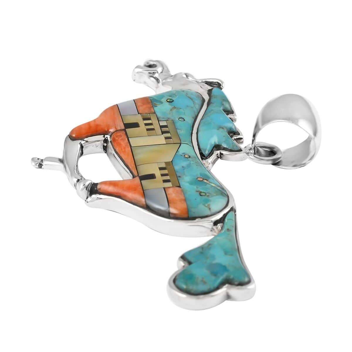 Santa Fe Style Multi Turquoise Horse with StructurePendant in Sterling Silver 1.00 ctw image number 3