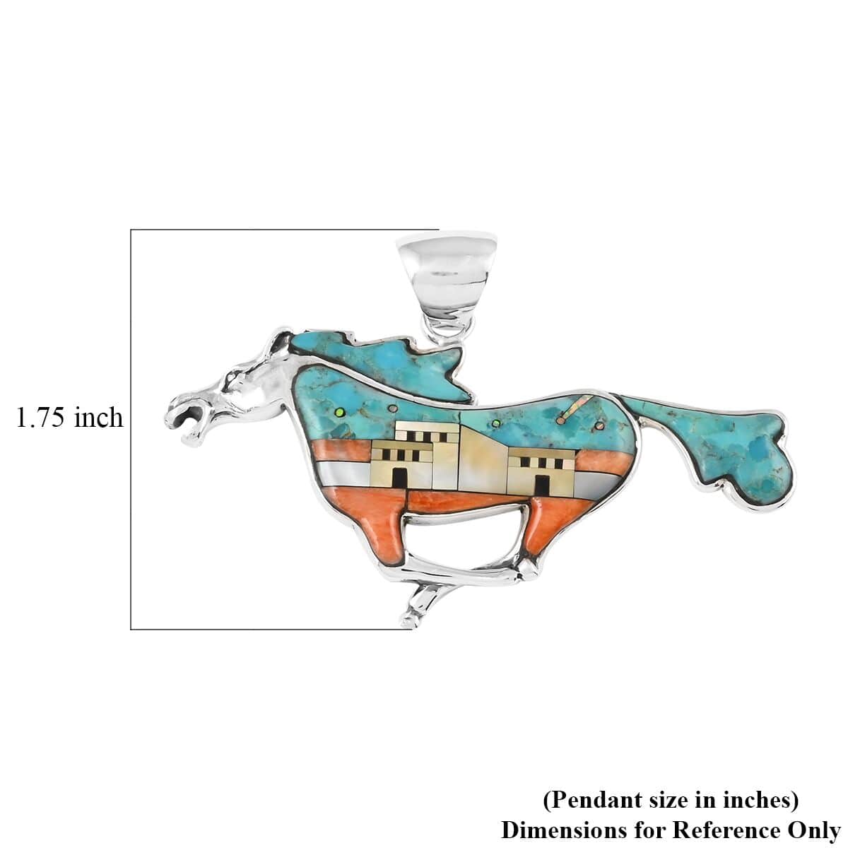 Santa Fe Style Multi Turquoise Horse with StructurePendant in Sterling Silver 1.00 ctw image number 4