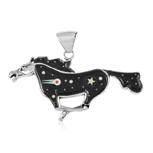 Mother’s Day Gift Santa Fe Style Black Onyx Horse with Moon and Stars Pendant in Sterling Silver 1.75 ctw
