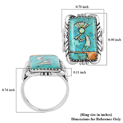 Santa Fe Style Blue Turquoise and Lab Created Opal Kokopelli Ring in Sterling Silver (Size 6.0) 5.25 ctw