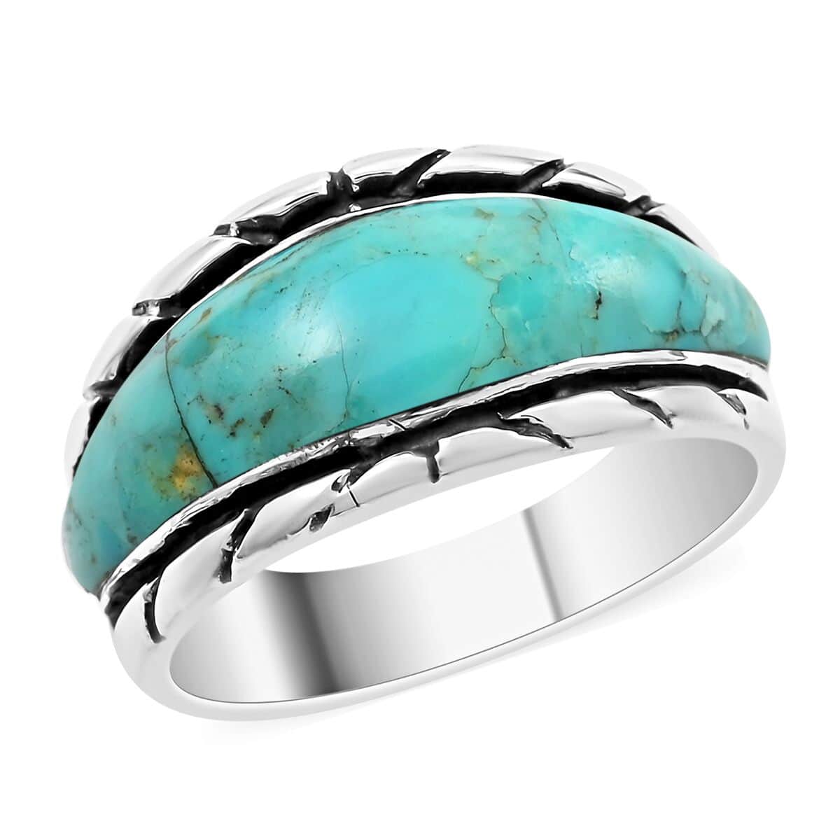 SANTA FE Style Blue Turquoise Ring in Sterling Silver 3.35 ctw image number 0