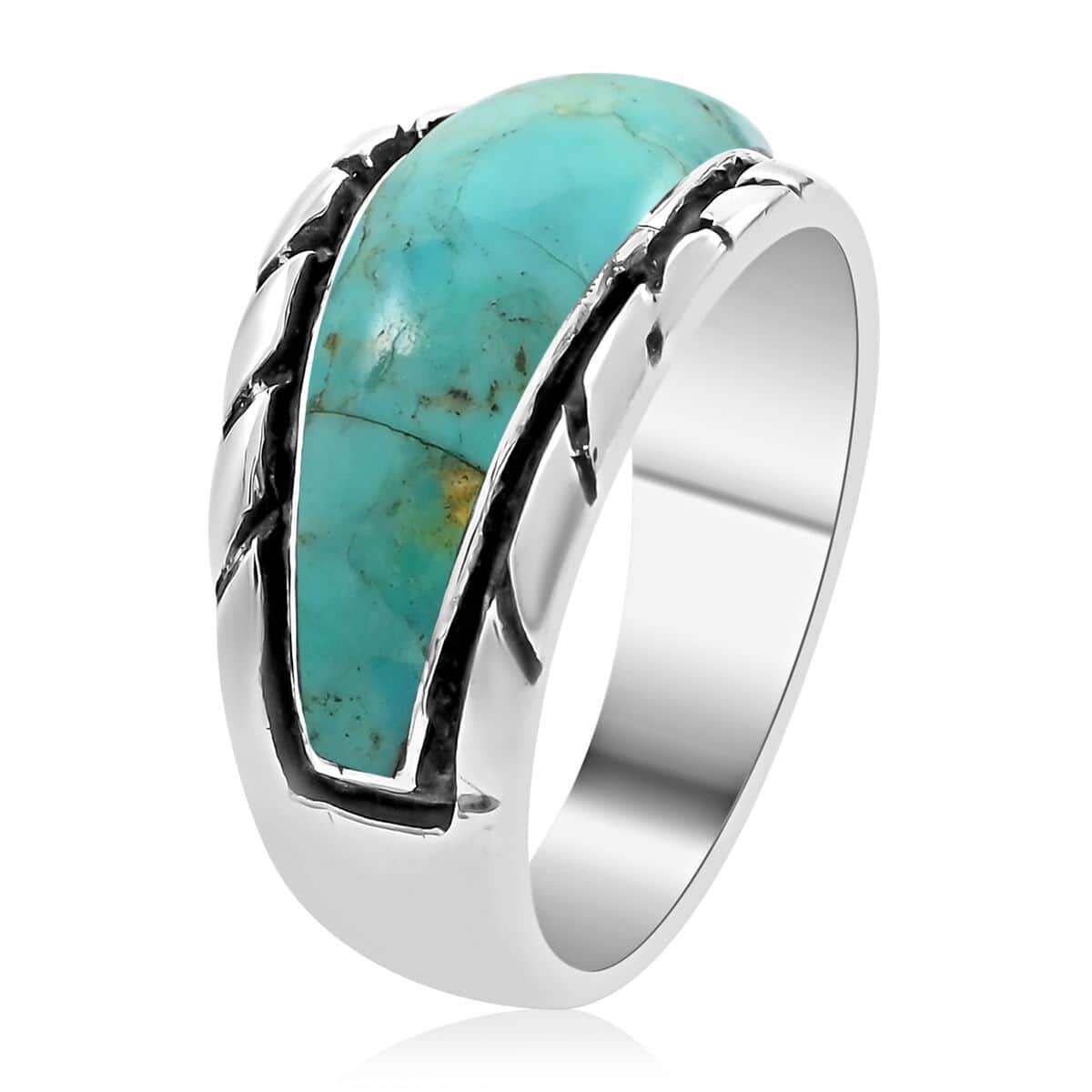 SANTA FE Style Blue Turquoise Ring in Sterling Silver 3.35 ctw image number 3