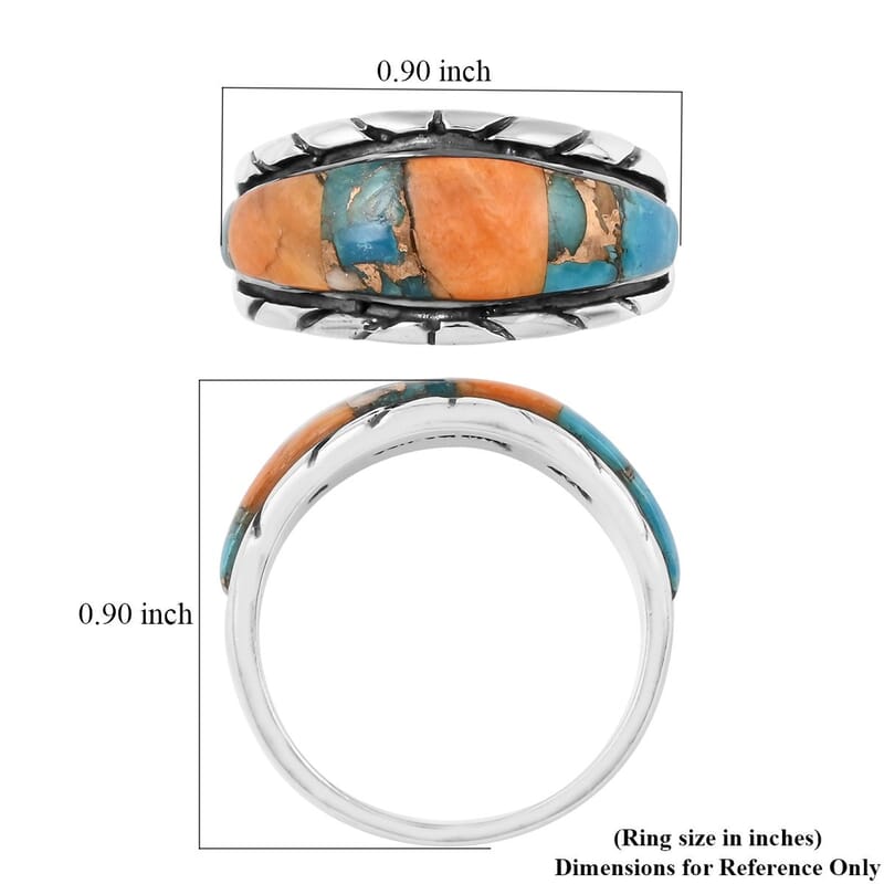 Santa Fe Style Multi Color Spiny Turquoise Ring in Sterling Silver (Size 9.0) 3.35 ctw