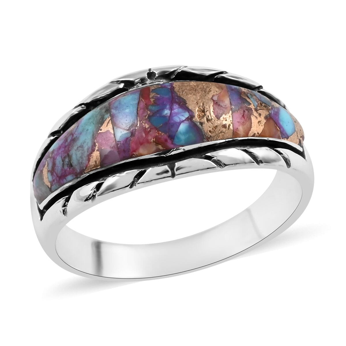 Santa Fe Style Rainbow Turquoise Ring in Sterling Silver (Size 7.0) 3.35 ctw image number 0