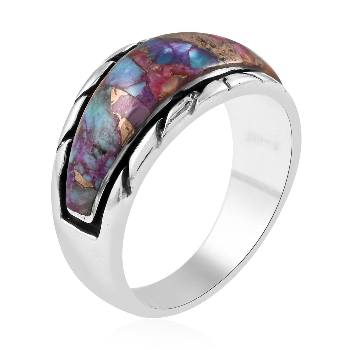 Santa Fe Style Rainbow Turquoise Ring in Sterling Silver (Size 7.0) 3.35 ctw image number 3