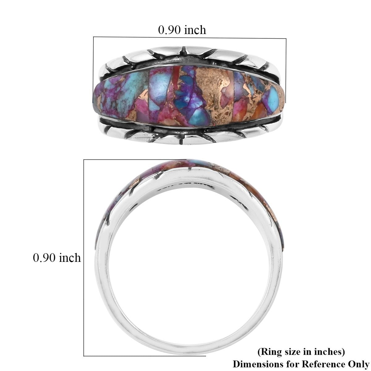 Santa Fe Style Rainbow Turquoise Ring in Sterling Silver (Size 7.0) 3.35 ctw image number 4