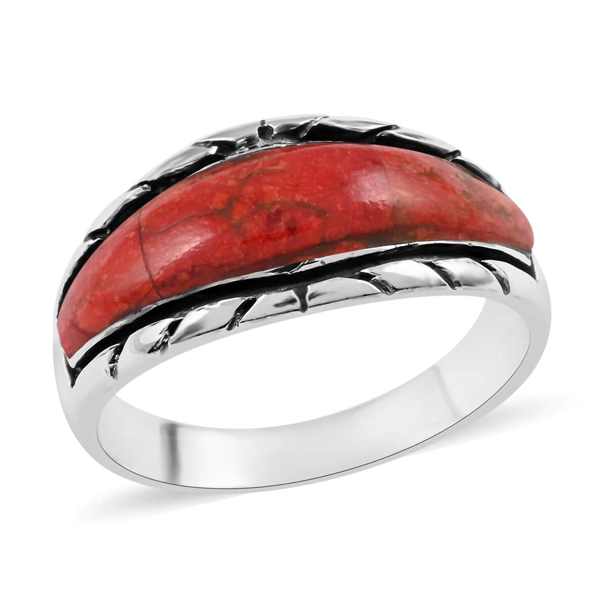 Santa Fe Style Red Coral Ring in Sterling Silver (Size 8.0) 3.35 ctw image number 0