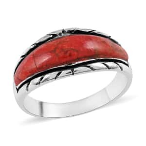 Santa Fe Style Red Coral Ring in Sterling Silver (Size 8.0) 3.35 ctw