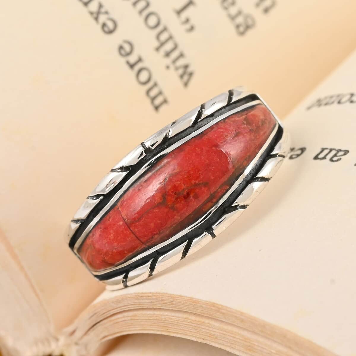 Santa Fe Style Red Coral Ring in Sterling Silver (Size 8.0) 3.35 ctw image number 1