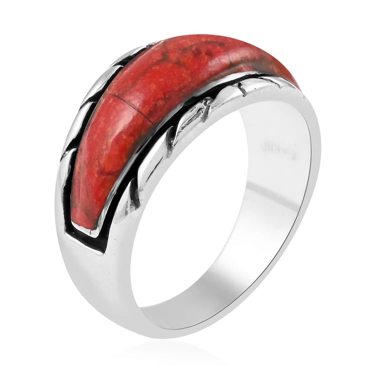 Santa Fe Style Red Coral Ring in Sterling Silver (Size 8.0) 3.35 ctw image number 3