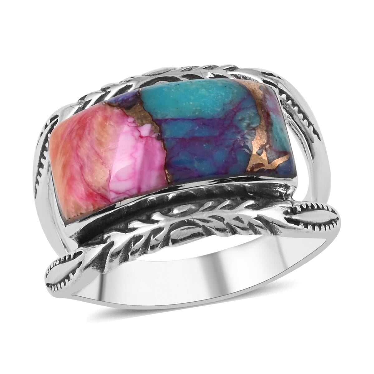 SANTA FE Style Rainbow Turquoise Ring in Sterling Silver 3.35 ctw image number 0