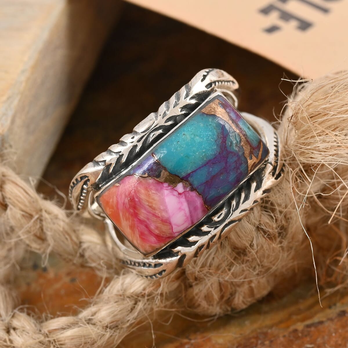SANTA FE Style Rainbow Turquoise Ring in Sterling Silver 3.35 ctw image number 1