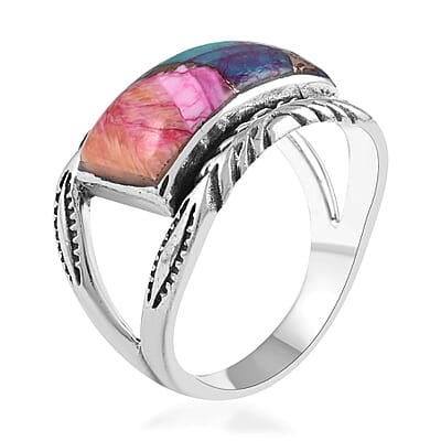Santa Fe Style Rainbow Turquoise Ring in Sterling Silver (Size 6.0) 3.35 ctw
