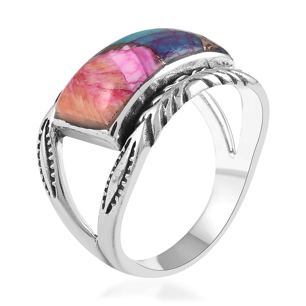 Santa Fe Style Rainbow Turquoise Ring in Sterling Silver (Size 10.0) 3.35 ctw image number 3