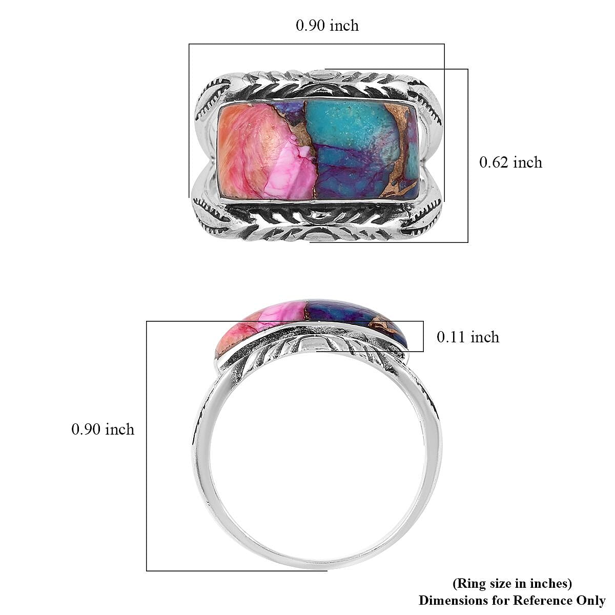Santa Fe Style Rainbow Turquoise Ring in Sterling Silver (Size 10.0) 3.35 ctw image number 4