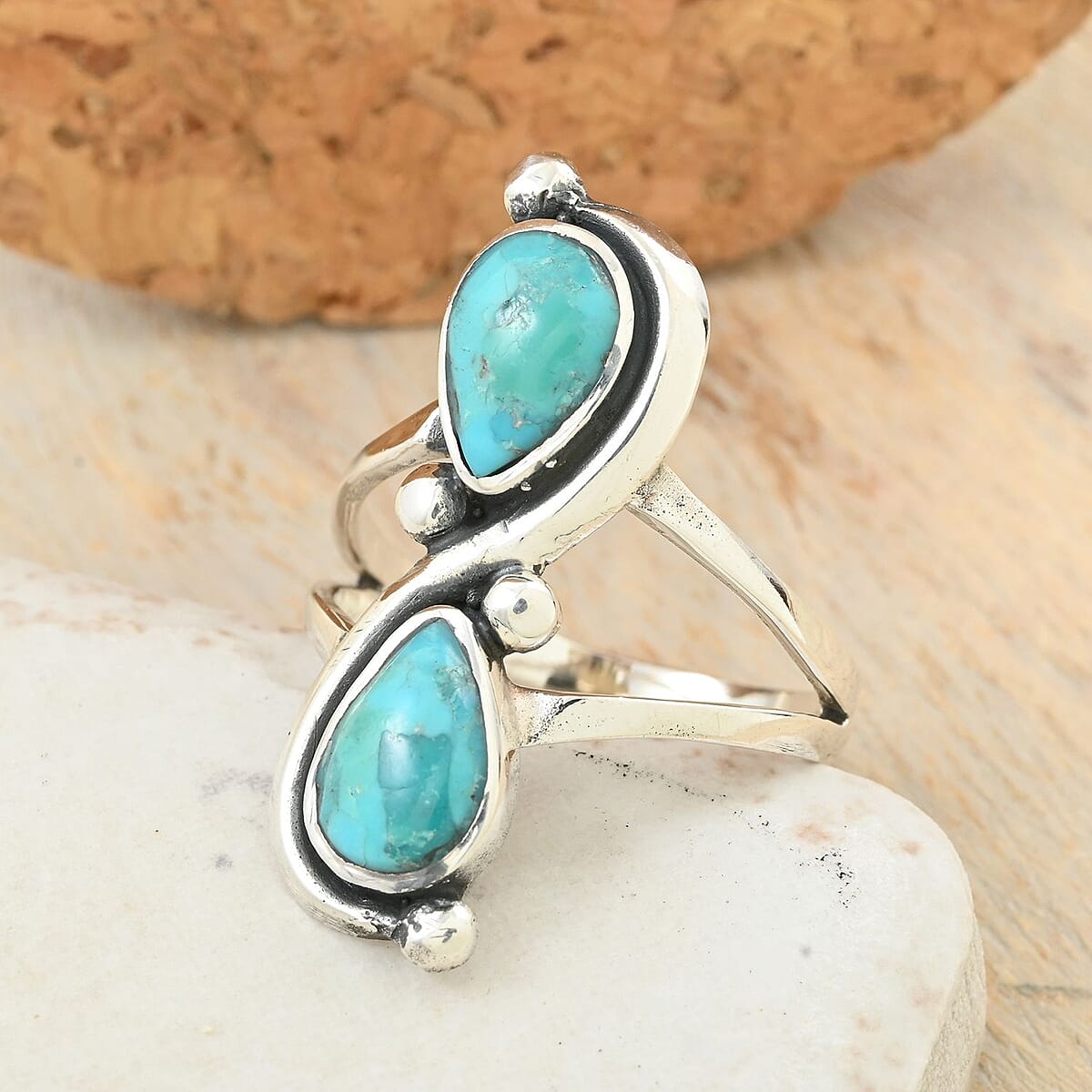 Santa Fe Style Mojave Blue Turquoise Ring Sterling Silver (Size 9.0) 1.00 ctw image number 1