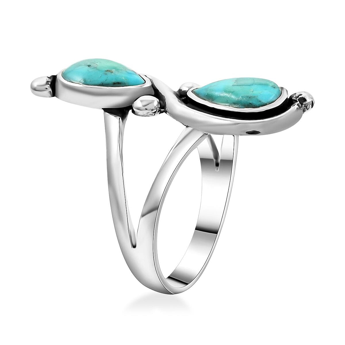 Santa Fe Style Mojave Blue Turquoise Ring Sterling Silver (Size 9.0) 1.00 ctw image number 3