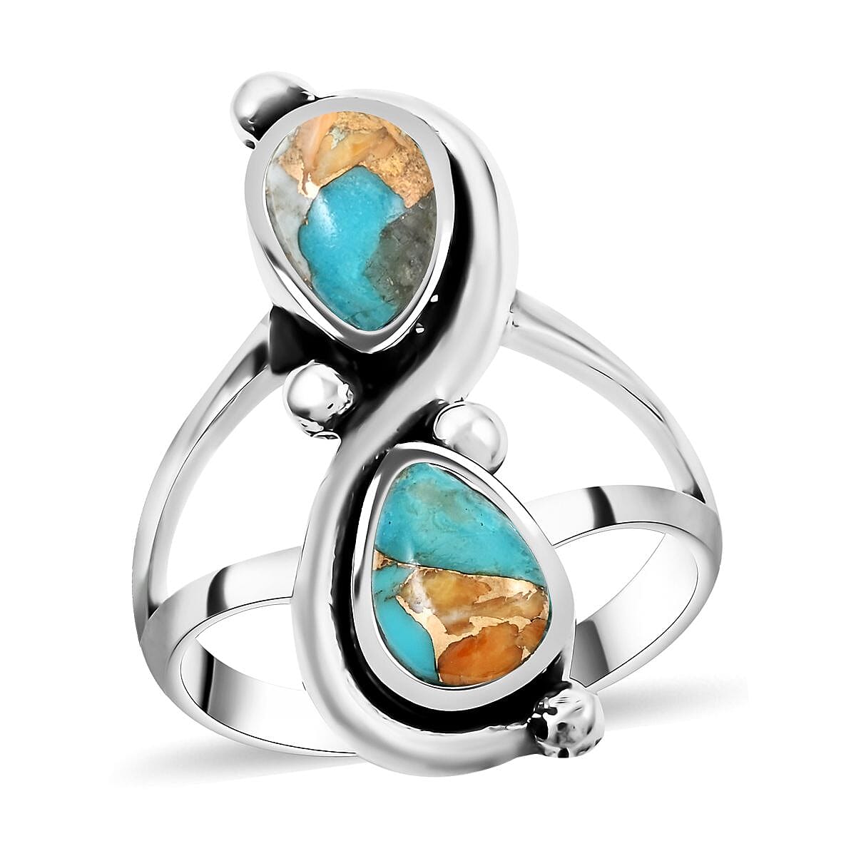 Buy Santa Fe Style Spiny Turquoise Ring in Sterling Silver (Size 8.0) 1 ...