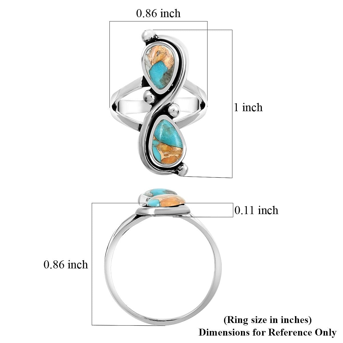 Santa Fe Style Spiny Turquoise Ring in Sterling Silver (Size 11.0) 1.00 ctw image number 4