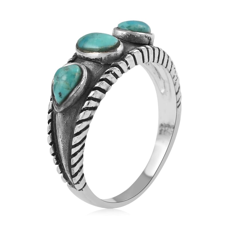 Santa Fe Style Turquoise 3 Stone Ring in Sterling Silver (Size 6.0) 1.50 ctw