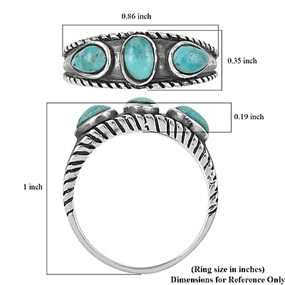 Santa Fe Style Turquoise 3 Stone Ring in Sterling Silver (Size 6.0) 1.50 ctw