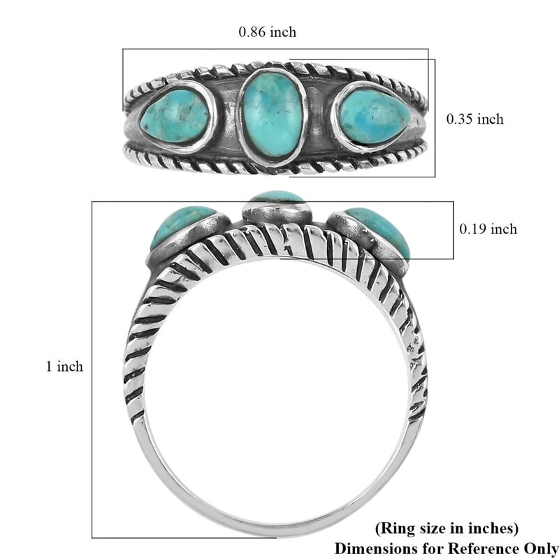 Santa Fe Style Turquoise 3 Stone Ring in Sterling Silver (Size 6.0) 1.50 ctw