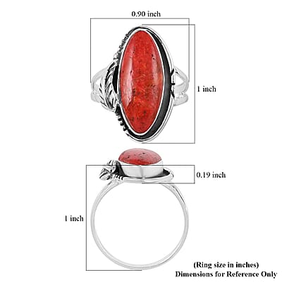 Santa Fe Style Coral Ring in Sterling Silver (Size 6) 4.45 ctw