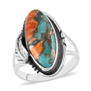 Santa Fe Style Spiny Turquoise Ring in Sterling Silver (Size 6.0) 4.45 ctw
