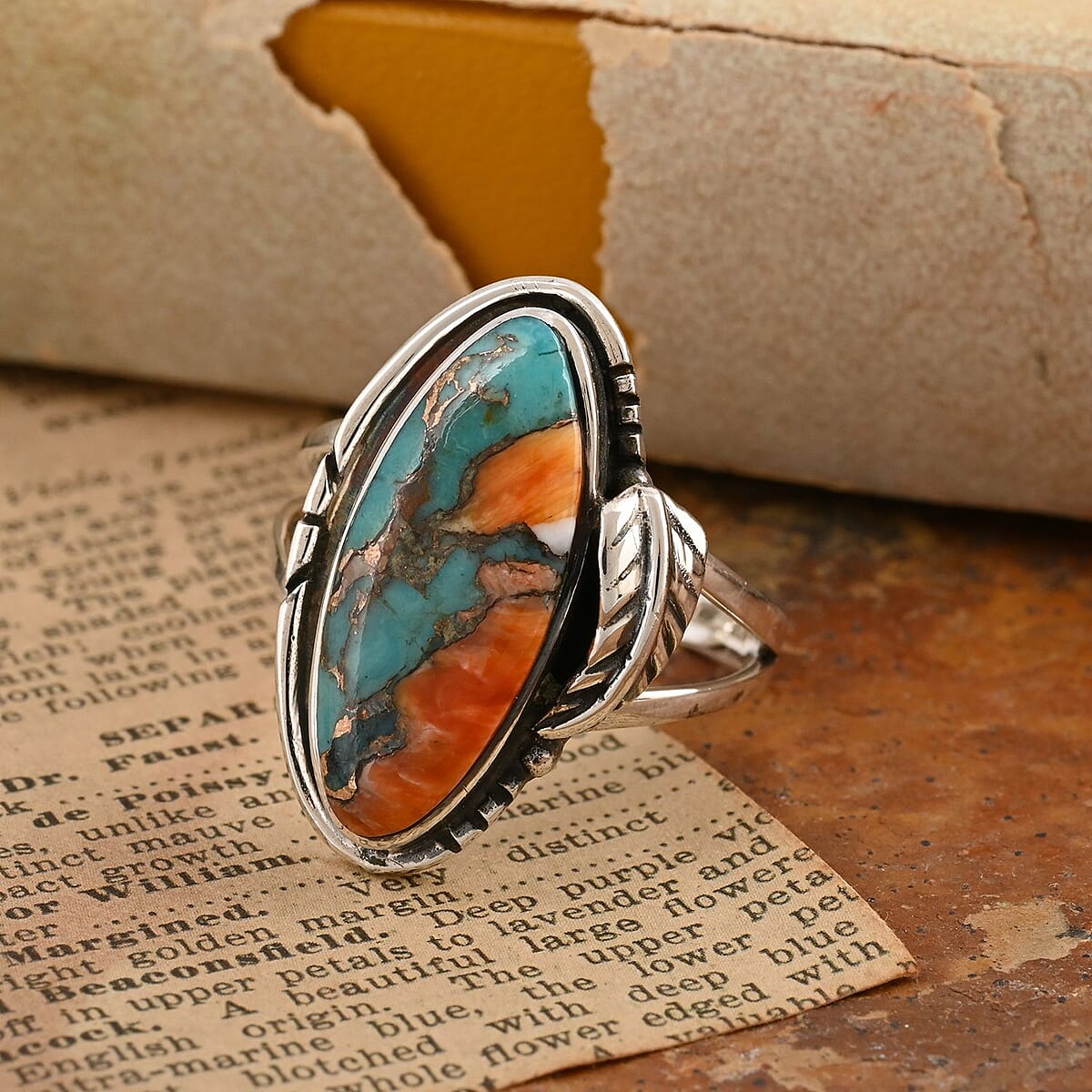 SANTA FE Style Coral Ring in Sterling Silver (Size 6) 4.45 ctw image number 1