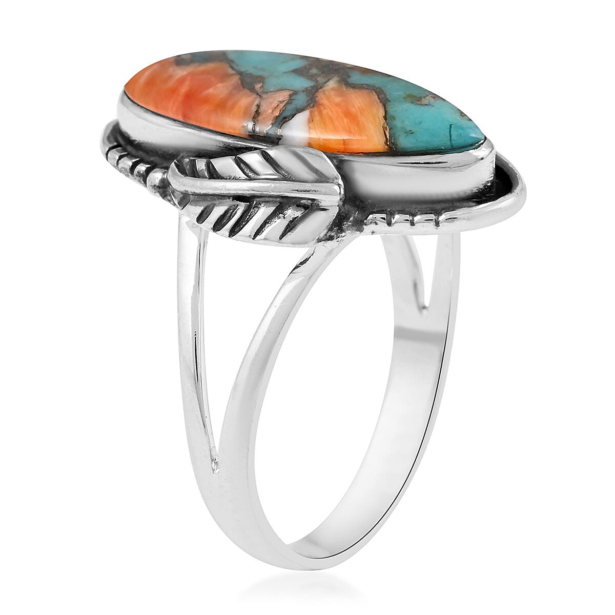 SANTA FE Style Coral Ring in Sterling Silver (Size 6) 4.45 ctw image number 3