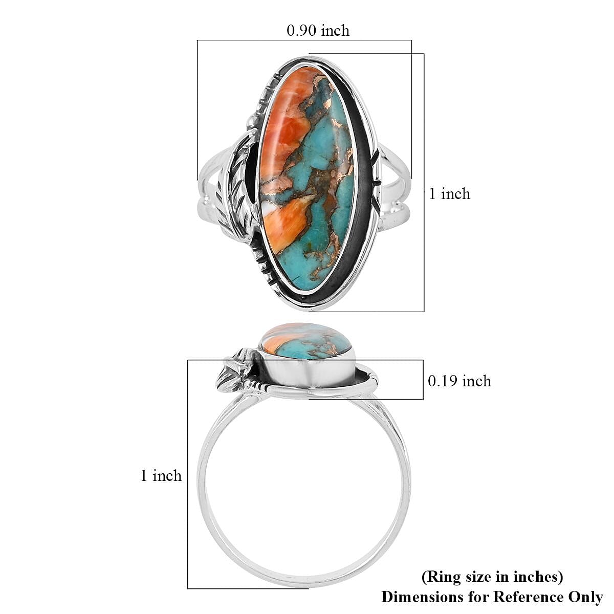 SANTA FE Style Coral Ring in Sterling Silver (Size 6) 4.45 ctw image number 4