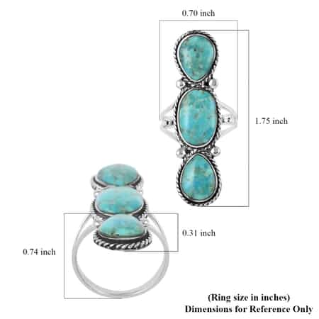 Santa Fe Style Turquoise 3 Stone Ring in Sterling Silver (Size 6) 4.50 ctw image number 4