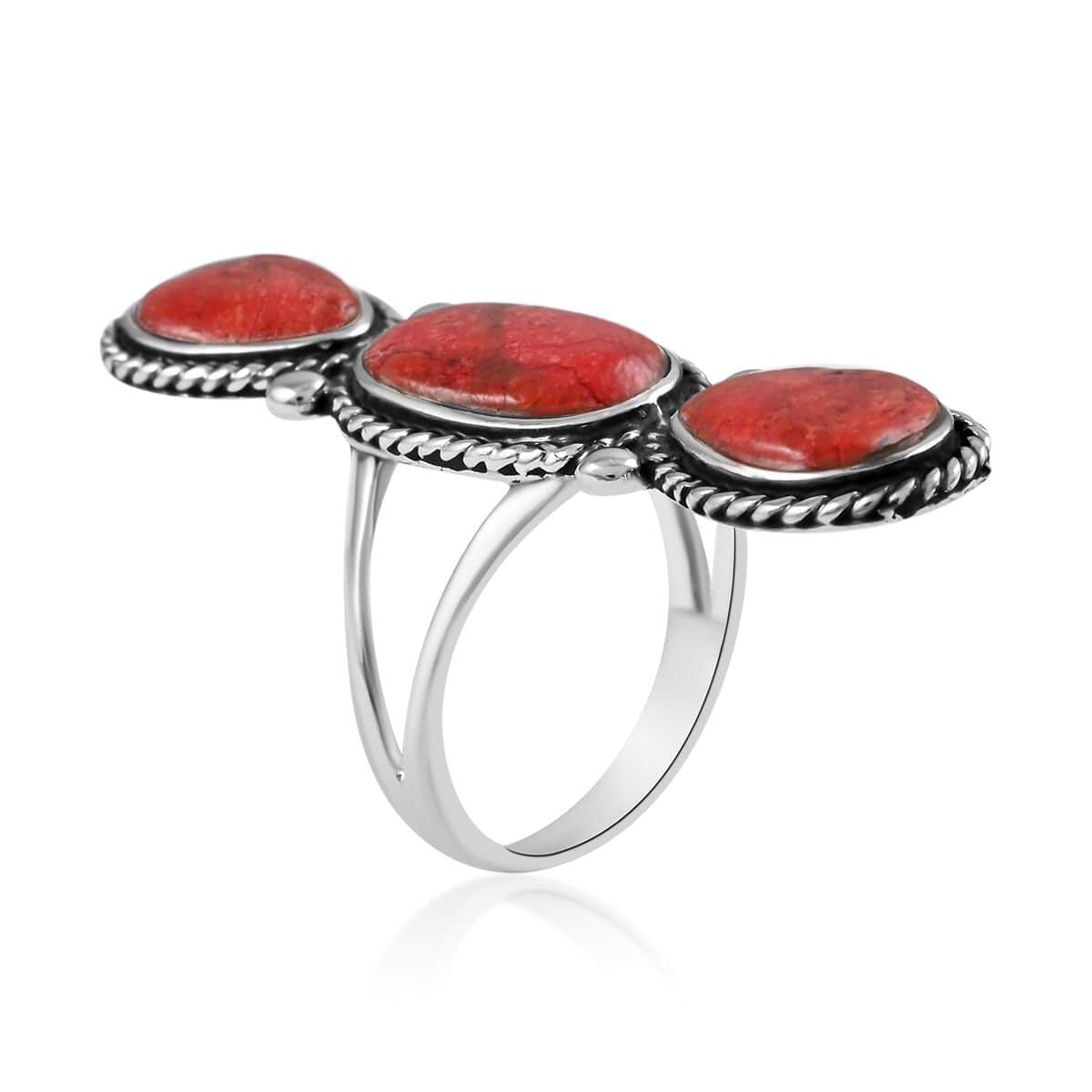 Santa Fe Style Coral Ring in Sterling Silver (Size 9.0) 4.50 ctw image number 3