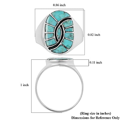 Santa Fe Style Blue Turquoise and Black Onyx Third Eye Men's Ring in Sterling Silver (Size 10.0) 4.00 ctw